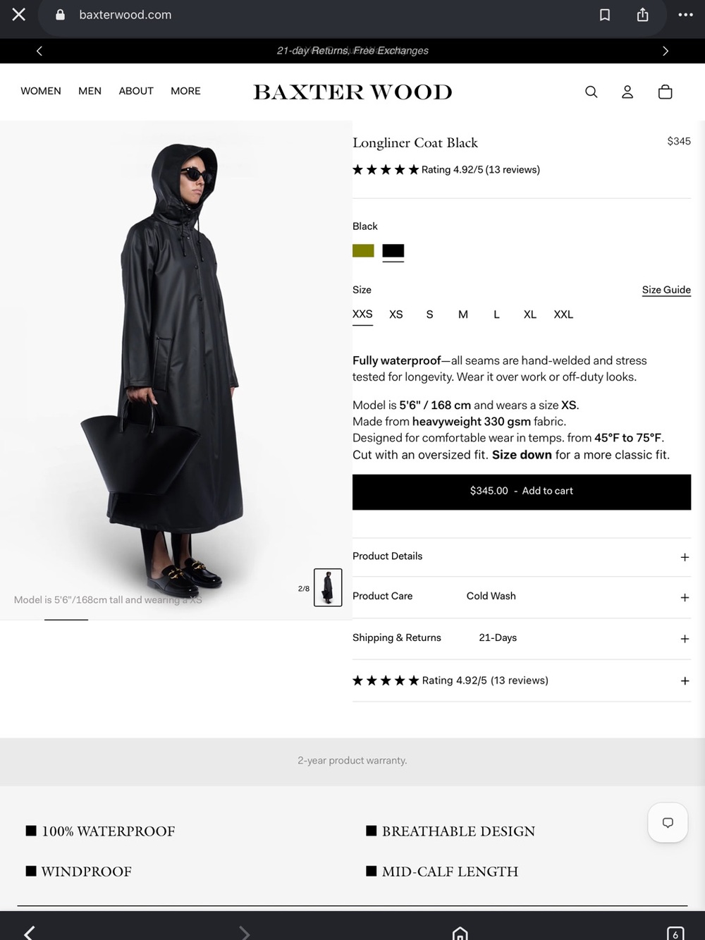 Longliner Rain/Wind Coat - Black